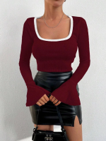 Kare Yaka Garni Detay İspanyol Kol Bluz Bordo A3105 (Beden: M)