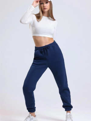 3 İplik Şardonlu Paça Lastikli Eşofman Lacivert İs001 (Beden: S)