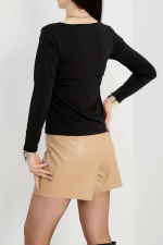 U Yaka Kaşkorse Bluz Siyah A132 (Beden: M) - Görsel 2