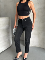 Mom Fit Enzim Bıyıklı Taş Yıkama Jeans Pantolon Siyah D2006 (Beden: 36) - Görsel 6