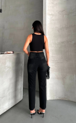 Mom Fit Enzim Bıyıklı Taş Yıkama Jeans Pantolon Siyah D2006 (Beden: 40) - Görsel 3