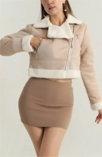 İçi Kürklü Dışı Süet Kısa Kaban Bej T1186 (Beden: Xl)