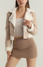 İçi Kürklü Dışı Süet Kısa Kaban Bej T1186 (Beden: Xl) - Görsel 3