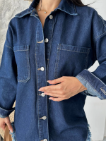 Cepli Püsküllü Kar Yıkama Kot Ceket Koyu Mavi D2515 (Beden: M) - Görsel 5