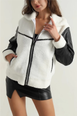 Deri Garnili Kuzu Peluş Mont Beyaz T1220 (Beden: Xl) - Görsel 2