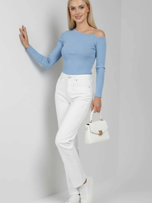 Tek Omuz İpli Bluz Mavi T4328 (Beden: Xl)