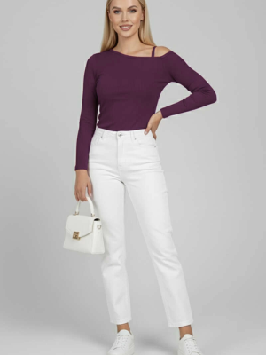 Tek Omuz İpli Bluz Mürdüm T4328 (Beden: L)