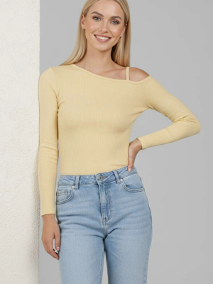 Tek Omuz İpli Bluz Sarı T4328 (Beden: L)