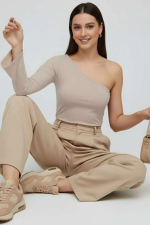 Tek Omuzlu Basic Bluz Vizon T4275 (Beden: M) - Görsel 3