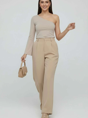 Tek Omuzlu Basic Bluz Vizon T4275 (Beden: M)