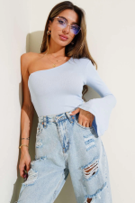 Tek Omuzlu Basic Bluz Mavi T4275 (Beden: M)