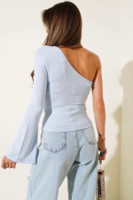 Tek Omuzlu Basic Bluz Mavi T4275 (Beden: M) - Görsel 3