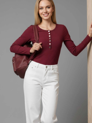 Çıtçıt Detaylı Bluz Bordo T4343 (Beden: Xl)