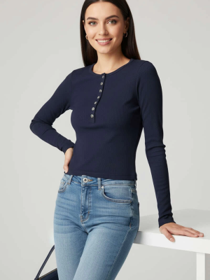 Çıtçıt Detaylı Bluz Lacivert T4343 (Beden: M)