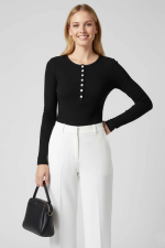 Çıtçıt Detaylı Bluz Siyah T4343 (Beden: Xl)