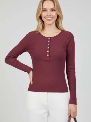 Çıtçıt Detaylı Bluz Mürdüm T4343 (Beden: M)