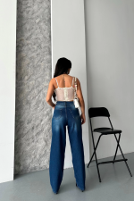 Baggy Süper Taş Bıyık Yıkama Koyu Mavi Jeans Pantolon D2007 (Beden: 42) - Görsel 2