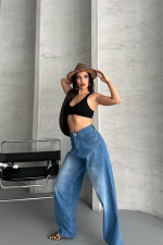 Baggy Süper Taş Bıyık Yıkama Mavi Jeans Pantolon D2007 (Beden: 34) - Görsel 3