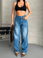 Baggy Süper Taş Bıyık Yıkama Mavi Jeans Pantolon D2007 (Beden: 40)