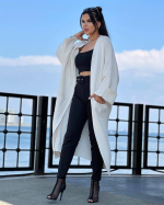 Yarasa Kol Uzun Triko Hırka Beyaz (Beden: Standart)