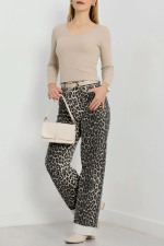 V Yaka Kaşkorse Bluz Bej A3699 (Beden: S) - Görsel 2