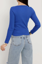V Yaka Kaşkorse Bluz Saks Mavisi A3699 (Beden: M) - Görsel 6