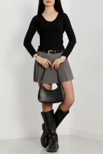 V Yaka Kaşkorse Bluz Siyah A3699 (Beden: S) - Görsel 5