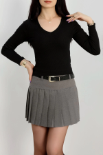 V Yaka Kaşkorse Bluz Siyah A3699 (Beden: M) - Görsel 3