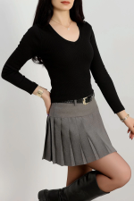 V Yaka Kaşkorse Bluz Siyah A3699 (Beden: M) - Görsel 4