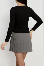 V Yaka Kaşkorse Bluz Siyah A3699 (Beden: M) - Görsel 6