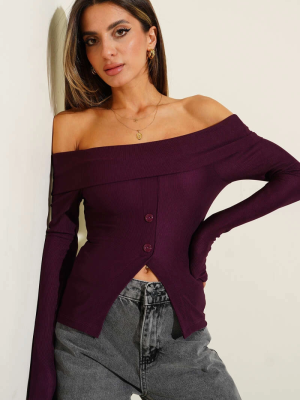 Madonna Yaka Düğmeli Bluz Mürdüm T4329 (Beden: Xl)