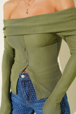 Madonna Yaka Düğmeli Bluz Yeşil T4329 (Beden: L) - Görsel 4