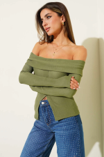 Madonna Yaka Düğmeli Bluz Yeşil T4329 (Beden: Xl) - Görsel 2