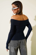 Madonna Yaka Düğmeli Bluz Lacivert T4329 (Beden: L) - Görsel 2