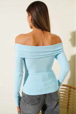 Madonna Yaka Düğmeli Bluz Mavi T4329 (Beden: Xl) - Görsel 2