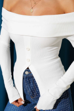 Madonna Yaka Düğmeli Bluz Beyaz T4329 (Beden: L) - Görsel 4