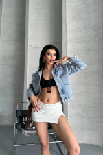 Çift Cepli Kol Katlamalı Kar Yıkama Crop Kot Ceket Buz Mavi D2000 (Beden: M) - Görsel 2