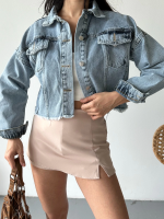 Çift Kapaklı Püsküllü Crop Buz Mavi D2002 (Beden: S) - Görsel 5