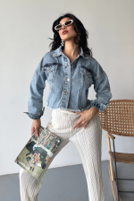 Çift Kapaklı Püsküllü Crop Buz Mavi D2002 (Beden: M) - Görsel 3