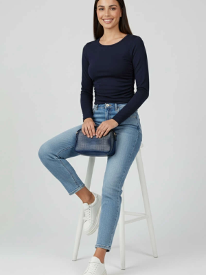 Yanı Büzgülü Bluz Lacivert T4322 (Beden: M)