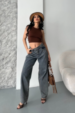 Baggy Kar Yıkama Eskitme Kahve Jeans Pantolon D2007 (Beden: 36)