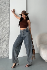 Baggy Kar Yıkama Eskitme Kahve Jeans Pantolon D2007 (Beden: 36) - Görsel 5