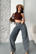 Baggy Kar Yıkama Eskitme Kahve Jeans Pantolon D2007 (Beden: 36) - Görsel 2