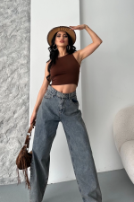 Baggy Kar Yıkama Eskitme Kahve Jeans Pantolon D2007 (Beden: 42) - Görsel 3