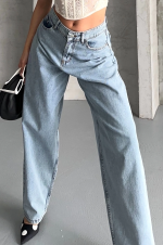 Baggy Kar Yıkama Buz Mavi Jeans Pantolon D2007 (Beden: 36) - Görsel 5