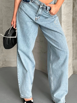 Baggy Kar Yıkama Buz Mavi Jeans Pantolon D2007 (Beden: 36)