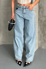 Baggy Kar Yıkama Buz Mavi Jeans Pantolon D2007 (Beden: 40) - Görsel 6