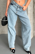 Baggy Kar Yıkama Buz Mavi Jeans Pantolon D2007 (Beden: 40)