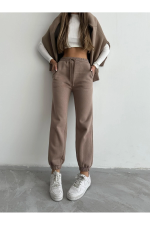 3 İplik Şardonlu Paça Lastikli Eşofman Vizon İs001 (Beden: L) - Görsel 4