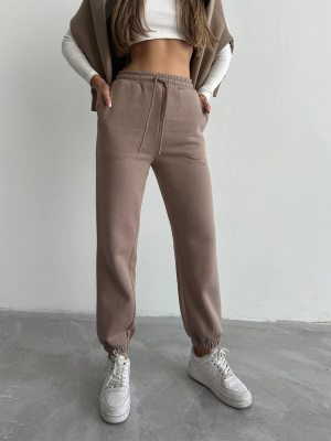 3 İplik Şardonlu Paça Lastikli Eşofman Vizon İs001 (Beden: L)